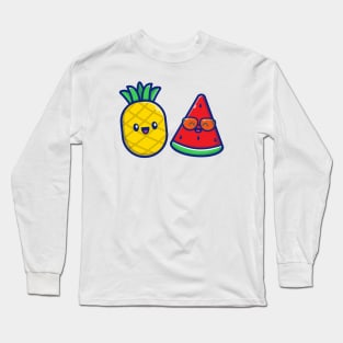 Cute Pineapple with Watermelon Cartoon Long Sleeve T-Shirt